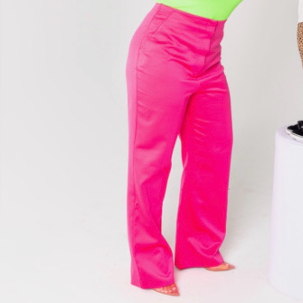 NBD Fuchsia Hot Pink Satin Straight Kel Pants XL